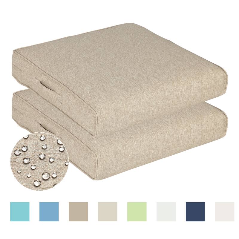 Aoodor Patio Chair Cushions Set of 2, Water Resistant Outdoor Seat Cushions with Handle and Ties, Square Corner Cushions