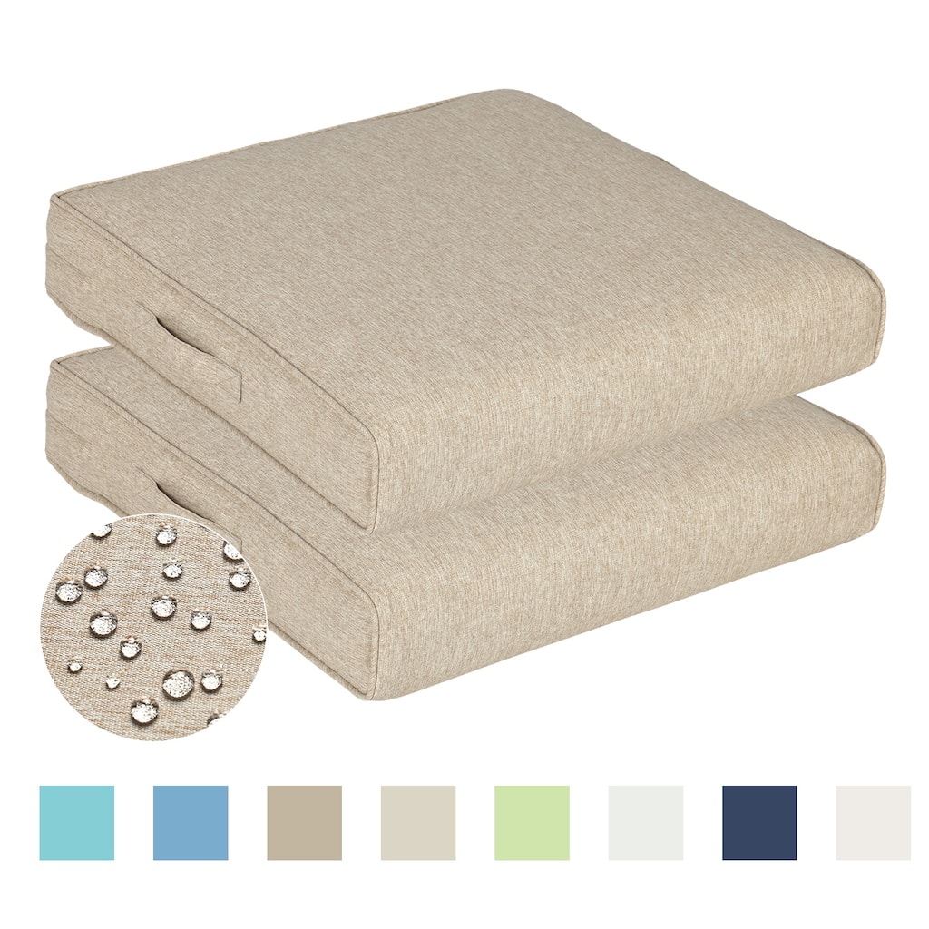 Aoodor Patio Chair Cushions Set of 2, Water Resistant Outdoor Seat Cushions with Handle and Ties, Square Corner Cushions