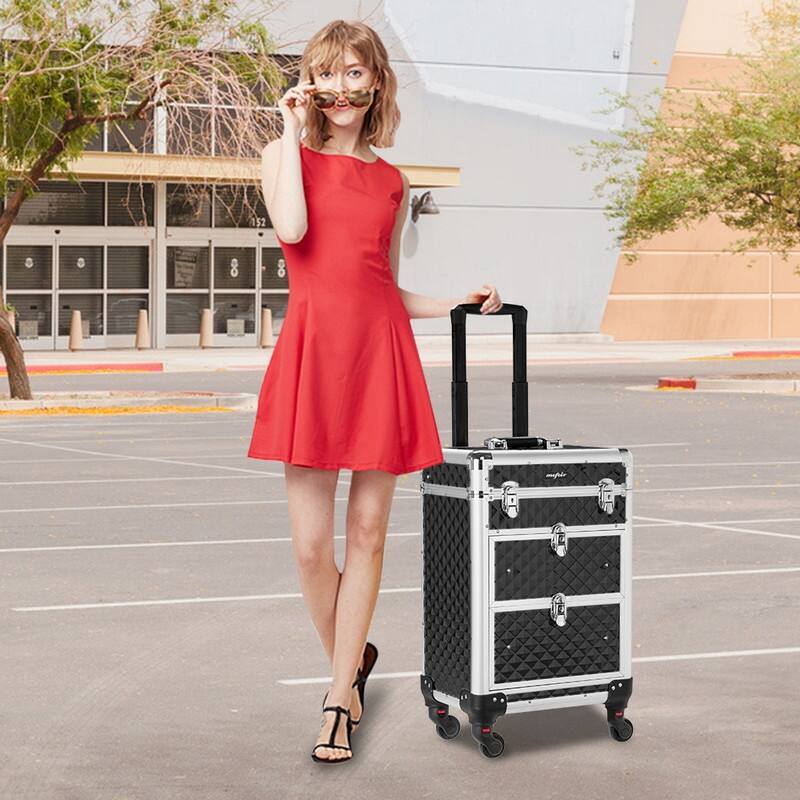 Aluminum Rolling Makeup Train Case - N/A - Black