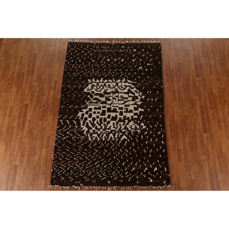 Hand Knotted Oriental 100% Wool Carpet Tribal Tribal Brown Moroccan Area Rug - 8' 2'' X 5' 7''