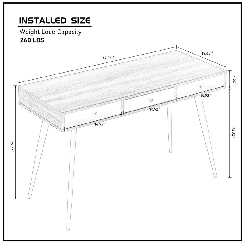 GDF Studio - Mid-Century Writing Desk with USB Ports, Power Outlet & Storage Drawers