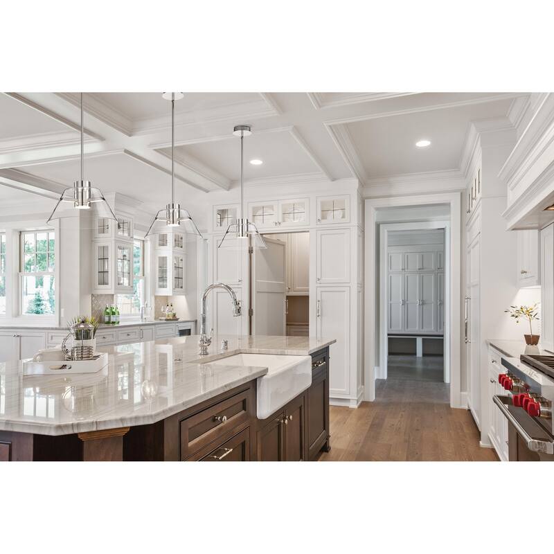 Edmond 14 Inch LED Pendant Polished Nickel with Clear Glass - Polished Nickel