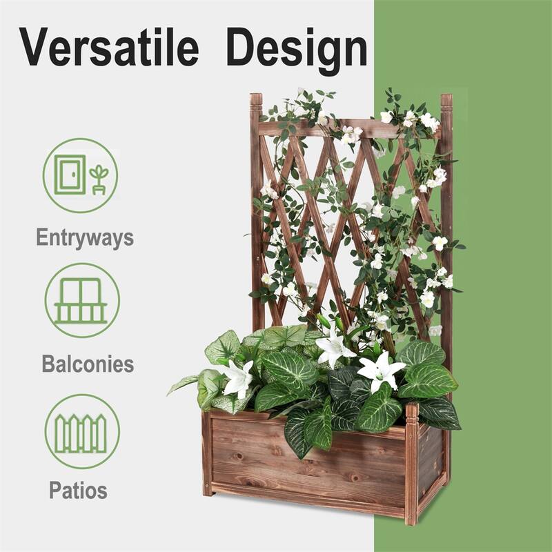 Solid Wood Planter Box with Trellis Weather-Resistant Outdoor - 25.2x14.4x45.2 inch
