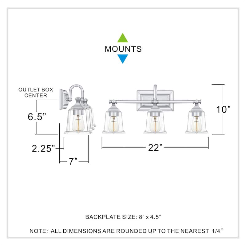 Roseto Barry 3 Light 22" Wide Bathroom Vanity Light