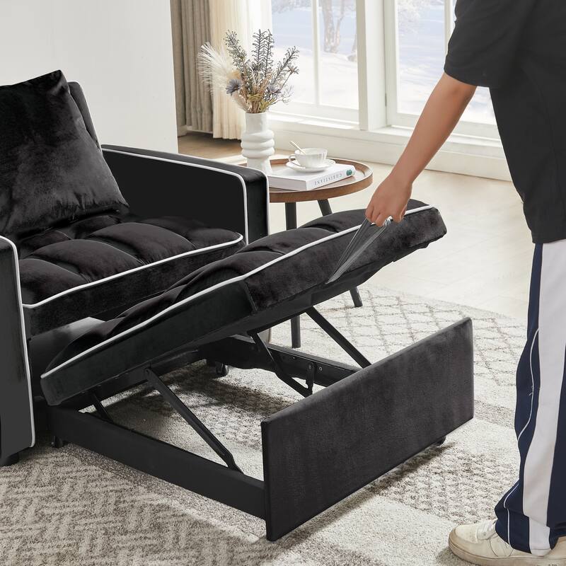Multifunctional Velvet Sleeper Sofa Chair - Convertible Couch, Chaise & Ottoman