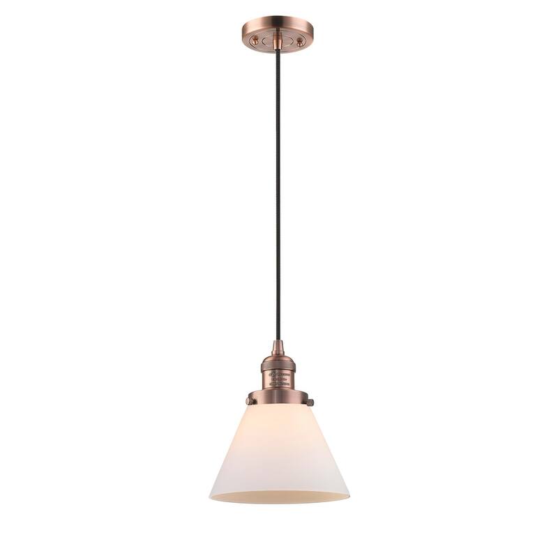 Innovations Lighting Large Cone 8" Wide Mini Pendant - Cord Suspension - Antique Copper / Matte White Cased