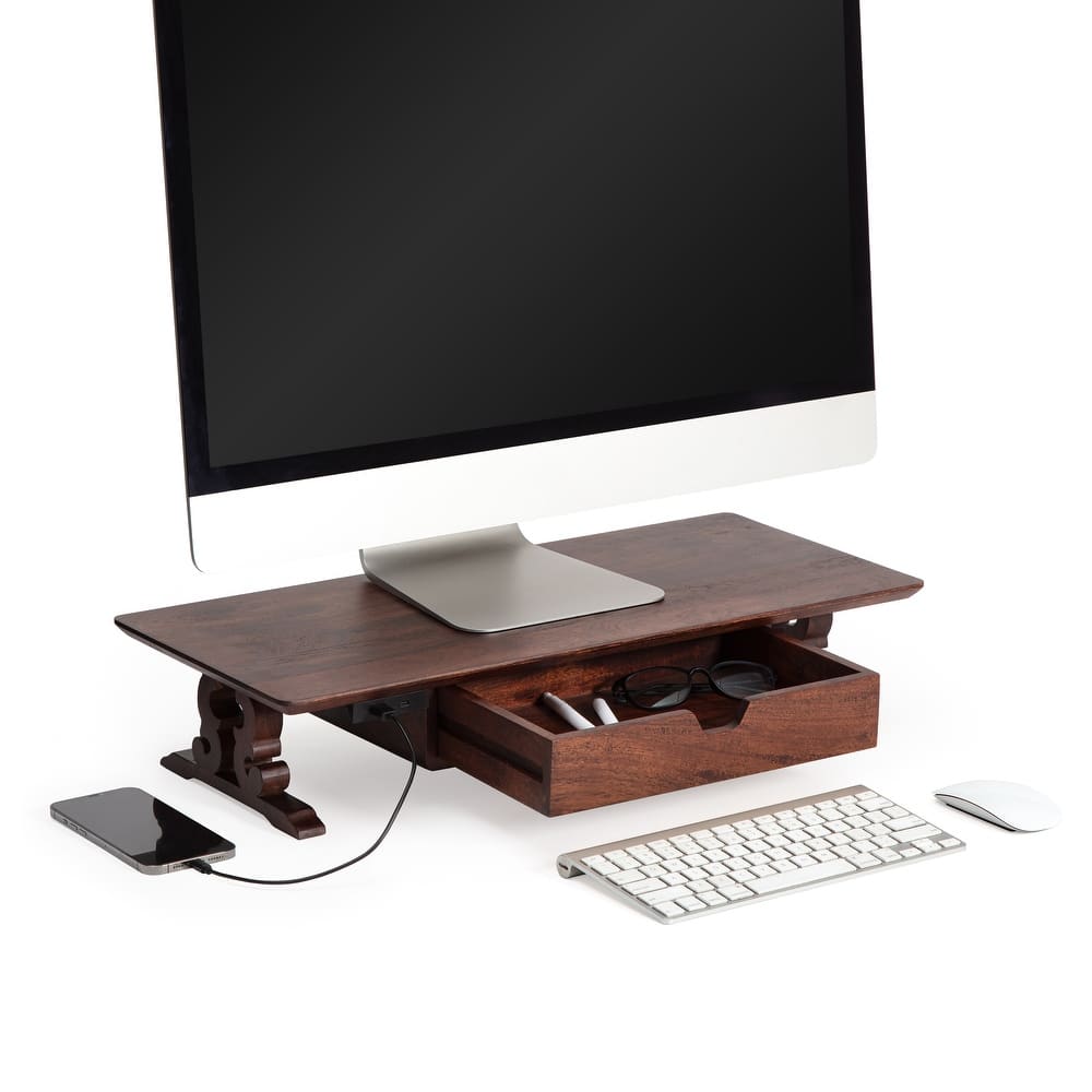 Jani Wood Monitor Stand Riser Desk - Ergonomic Design Stand, Desktop Organizer Table for Home, Office Workspace, Gaming Desk