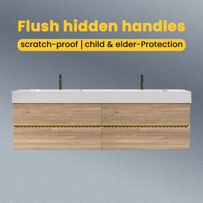 Wall Mounted Bathroom Vanity with Solid Surface Sink and Soft Drawers