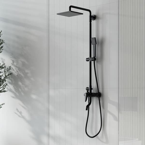 Matte Black Wall Mounted Shower with 8 inch Rainfall Shower Head - Round Shower
