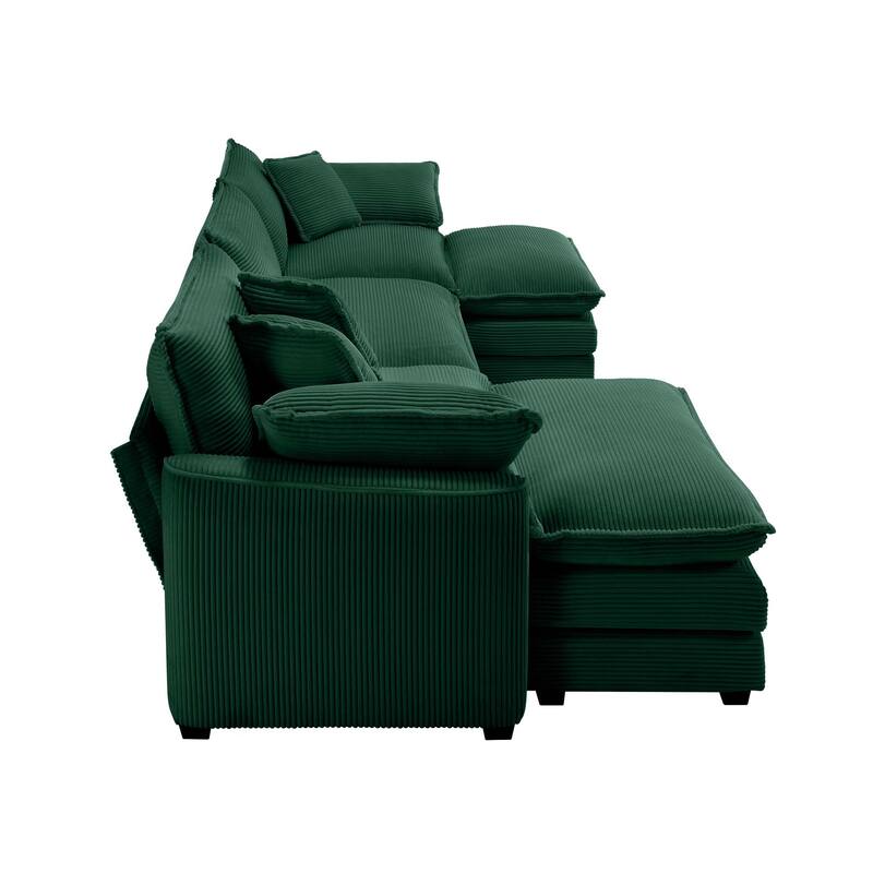 115" Corduroy Cloud Upholstered Modular U-Shaped Sectional Sofa with 2 Removable Ottoman and Free Combination Design