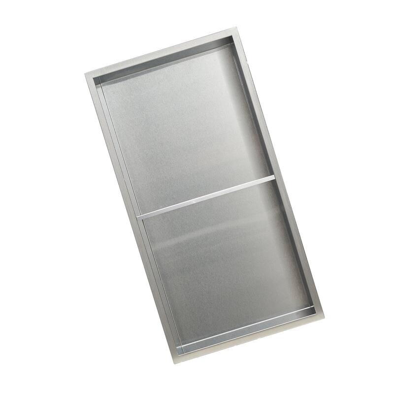 Silver Stainless Steel Double-Layer Shower Niche with Waterproof Seamless Design - 4 x 13 x 25 inches - Silver