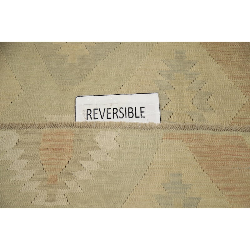 Hand Woven Oriental 100% Wool Carpet Southwestern Tribal Beige & Ivories Kilim Area Rug - 9' 7'' X 8' 1''
