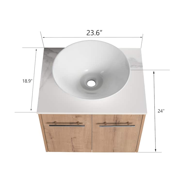 Malwee 24"/30" Floating Bathroom Vanity, Wall Mounted Bathroom Vanity with Ceramic Sink,Soft Close Doors