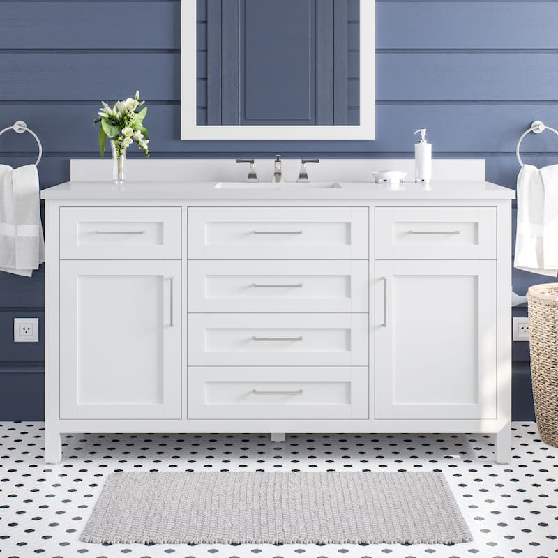 OVE Decors Tahoe II White Single Basin 60-inch Vanity - Brushed Nickel Finish - White - Double Vanities