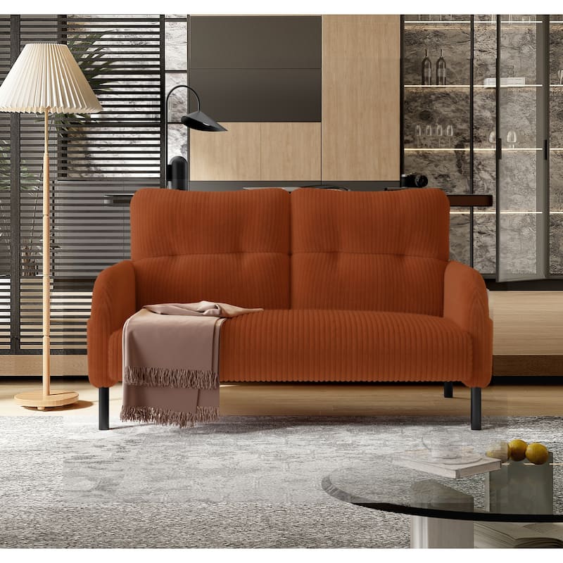 HOMEFUN Corduroy Upholstered Tufted Comfortable Wood Frame Loveseats Sofa with Double Side Pocket - Orange