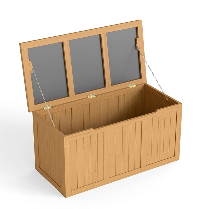 67 Gallon Wooden Deck Box Solid Wood Storage Box Seat & Table Top for Patio Furniture Cushions, Pool Toys & Garden Tools