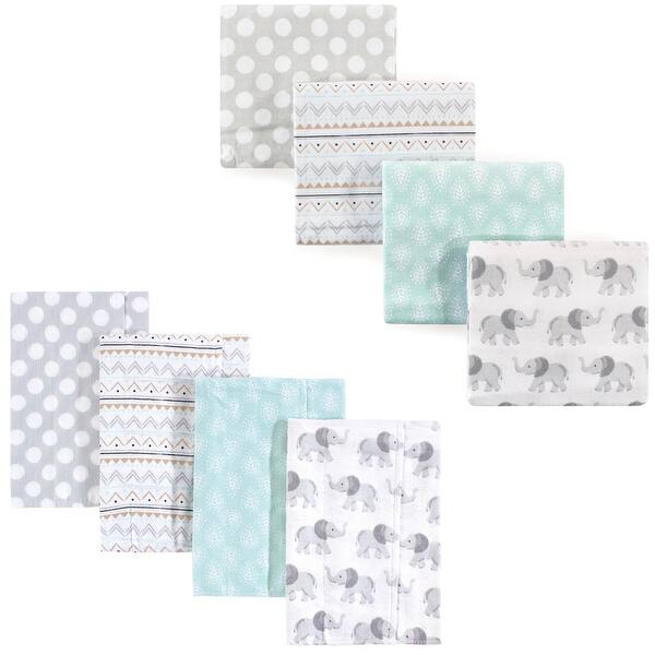 slide 1 of 1, Hudson Baby Infant Boy Cotton Flannel Burp Cloths and Receiving Blankets, 8-Piece, Gray Elephant, One Size