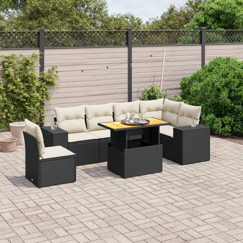 vidaXL Patio Sofa Set with Cushions Table and Modular Sofas 7 Piece Poly Rattan