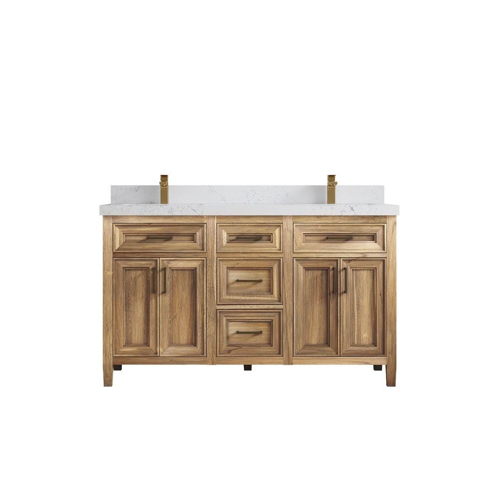 Willow Collections 60 in. W x 22 in. D Santa Monica Teak Double Sink Bathroom Vanity with Countertop
