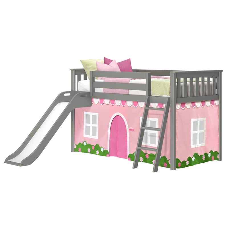 Max and Lily Classic Twin-Size Low Loft with Easy Slide and Curtain