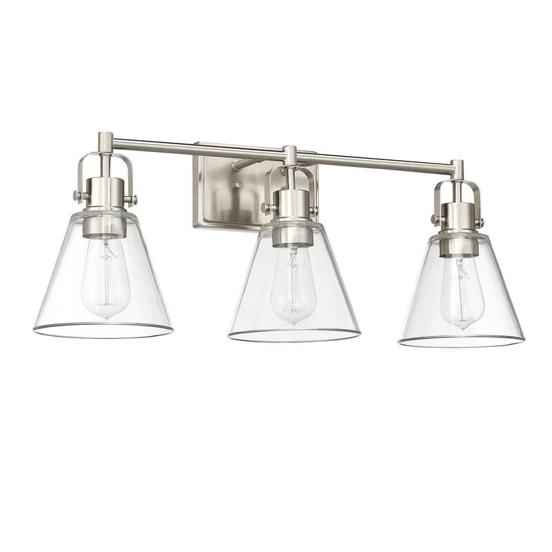 25.4 in. 3-Light Vanity Light with Brushed Nickel Finish and Clear Glass Shade