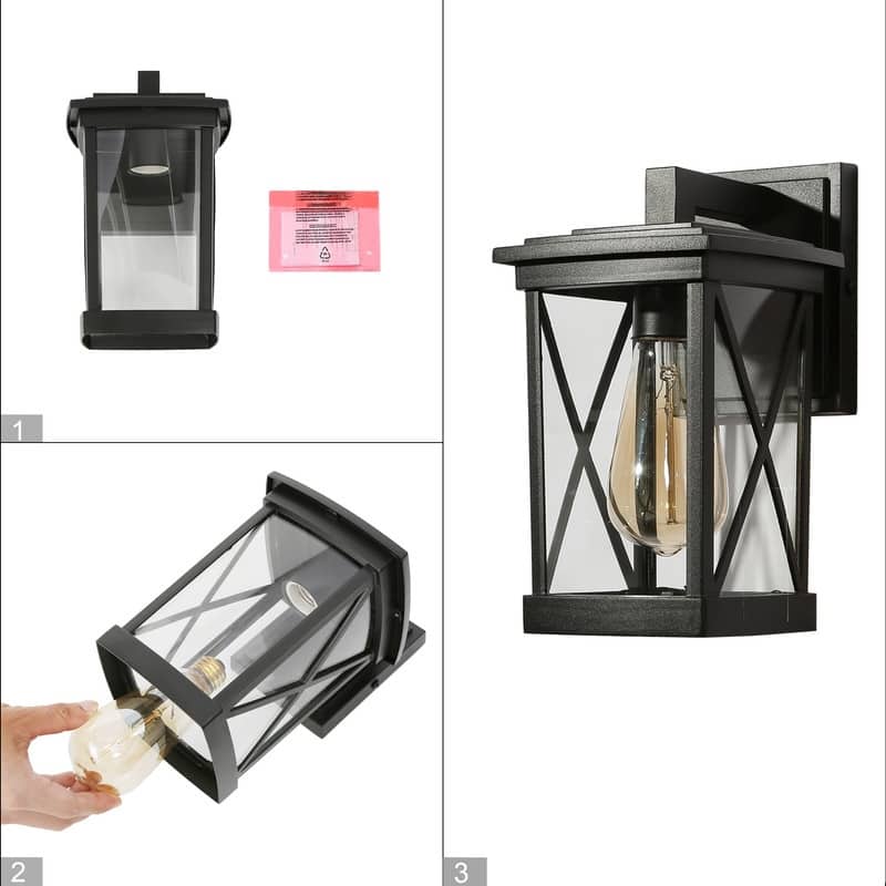 Bern 1-pack Modern Black X-shape Outdoor Wall Lantern Square Glass Wall Sconces - L 6" * W 7" * H 11"