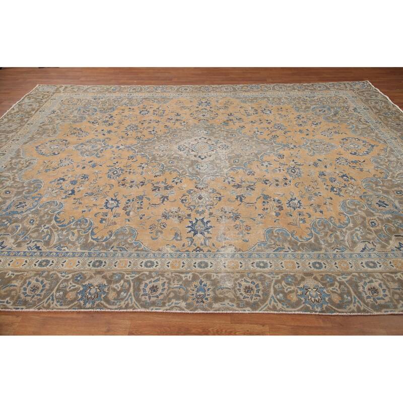 Hand Knotted Oriental 100% Wool Carpet Traditional Floral Oranges & Rust Mashad Area Rug - 11' 2'' X 8' 5''