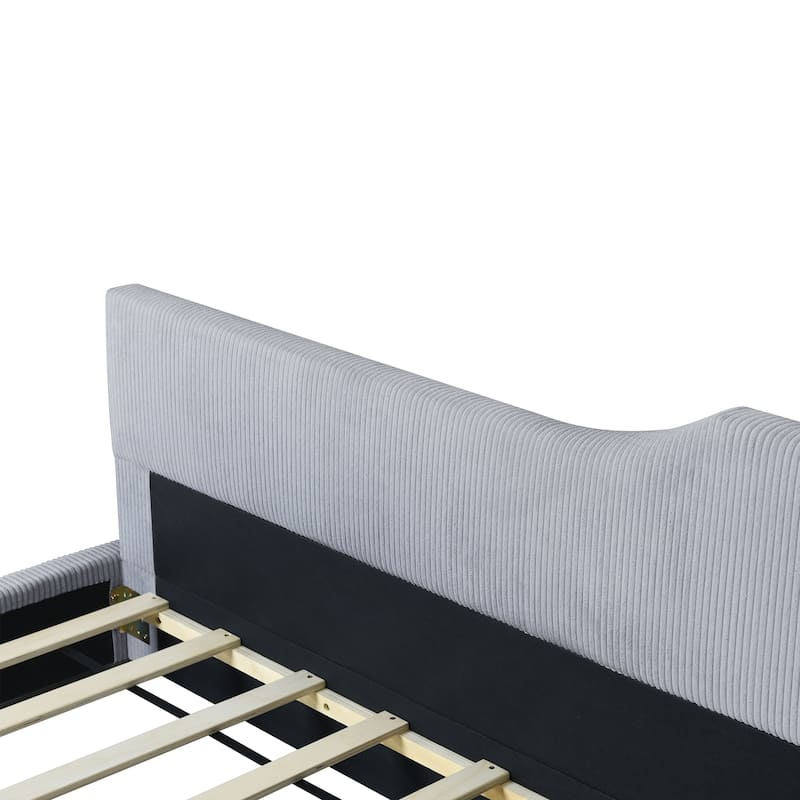 Full Size L-Shaped Upholstered Daybed with Corduroy Fabric, Modern Design, Spacious Seating, and Sturdy Construction