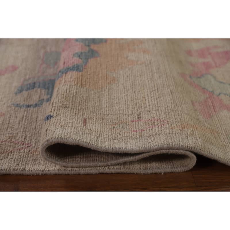 Vegetable Dye Oushak Turkish Area Rug Hand-knotted Wool Floral Carpet - 8'10"x 11'10"