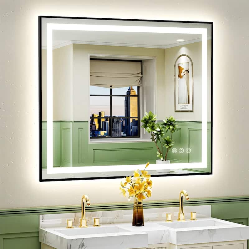 Framed Front & Back LED Lighted Anti-Fog Tempered Glass Wall Bathroom Vanity Mirror - 32" x 28"