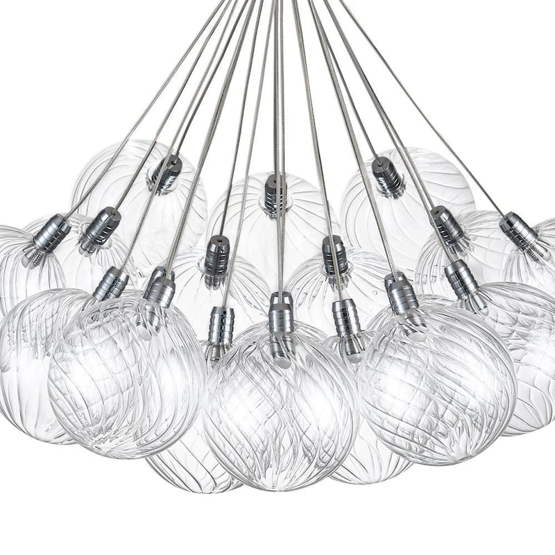 Chrome 19-Light Dimmable LED Ribbed Glass Bubble Chandelier