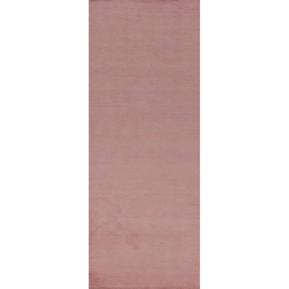 Hand Knotted Oriental 100% Wool Carpet Modern Solid Pink Gabbeh Runner Rug - 10' 1'' X 3' 1''