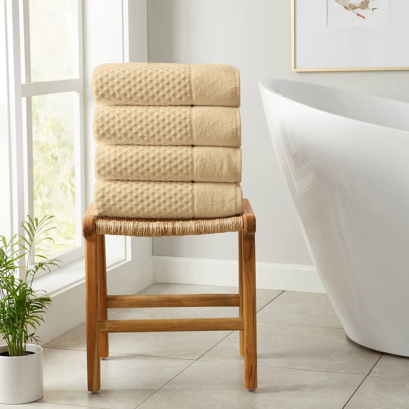 Linery & Co. Cotton Diamond Waffle Texture Bath Towels - Bath Towel (Pack of 4) - Oatmeal
