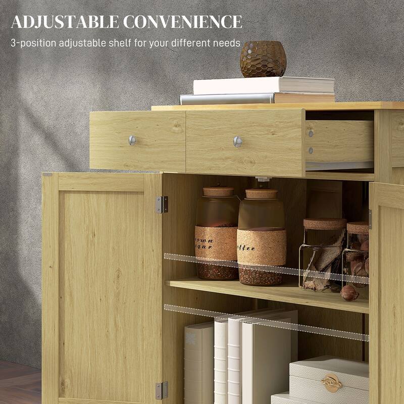 Modern Storage Cabinet with Solid Wood Countertop, 2 Drawers and Adjustable Shelf