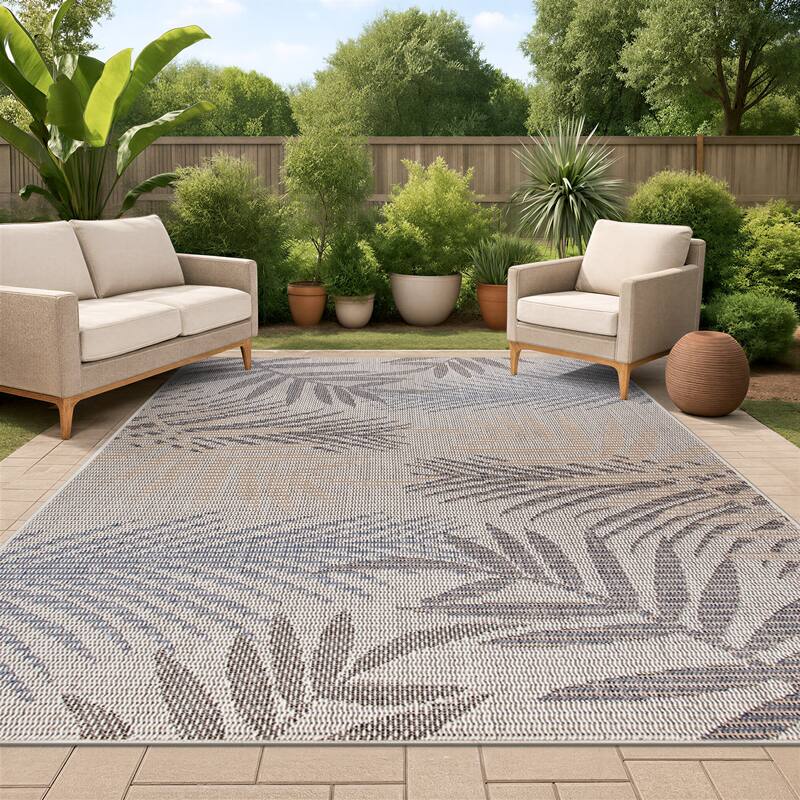 Bahama Palm Frond Indoor/Outdoor Area Rug - 7' 10" x 10' - Cream