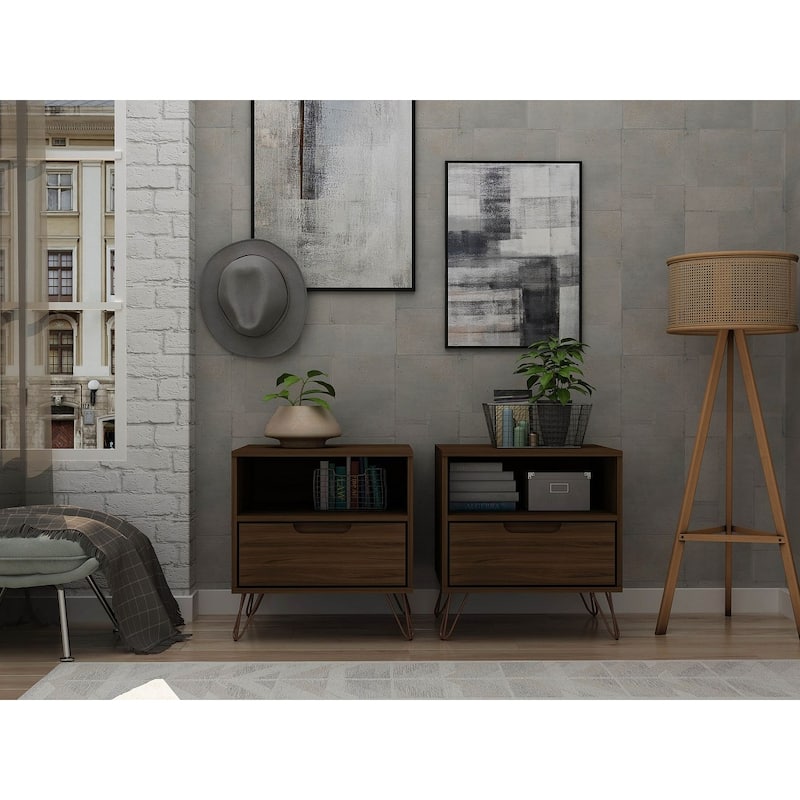 Manhattan Comfort Rockefeller 1-Drawer Nightstand (Set of 2)