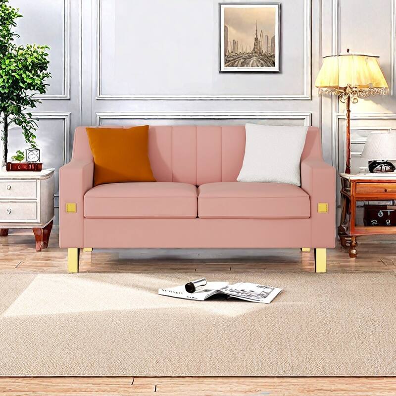 Luxury pink Velvet Loveseat Sofa with Gold Accents - Modern 3-Seat Couch with Plush Cushions