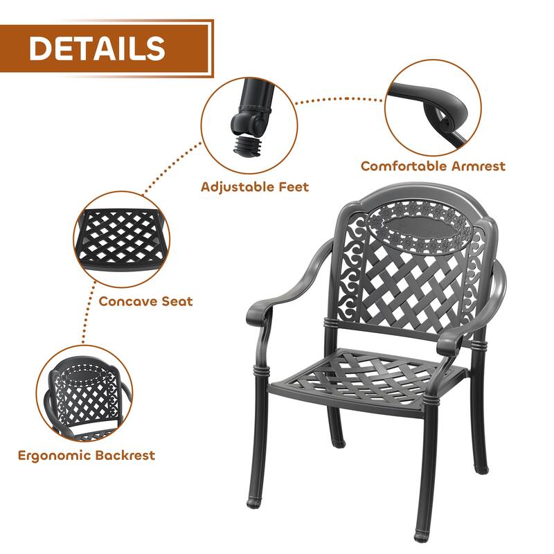 3/5-Piece Cast Aluminum Outdoor Dining Set with 30.71 in. Round Table and Random Color Cushions