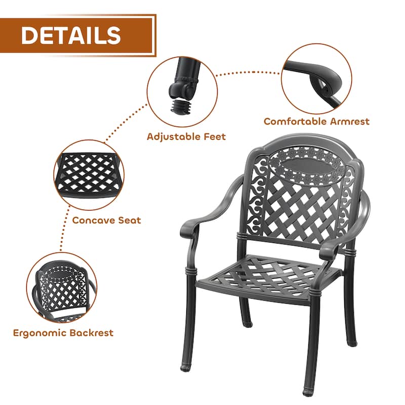 5/7-Piece Cast Aluminum Outdoor Dining Set with 48.03 in. Round Table and Random Color Cushions