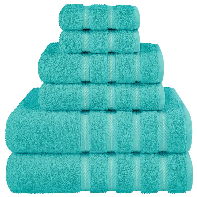 American Soft Linen Luxury 6 Piece Towel Set, 2 Bath Towels 2 Hand Towels 2 Washcloths, 100% Cotton Turkish Towels for Bathroom - Turquoise
