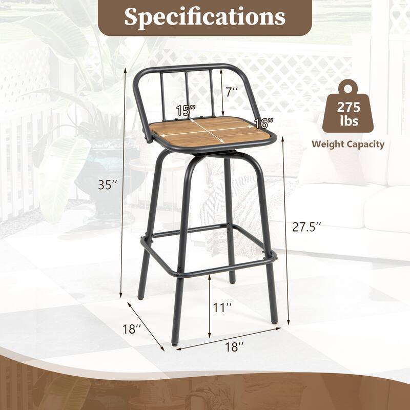 Gymax 2PCS 27.5'' Heavy-duty Metal Frame Bar Height Chairs w/ Footrest