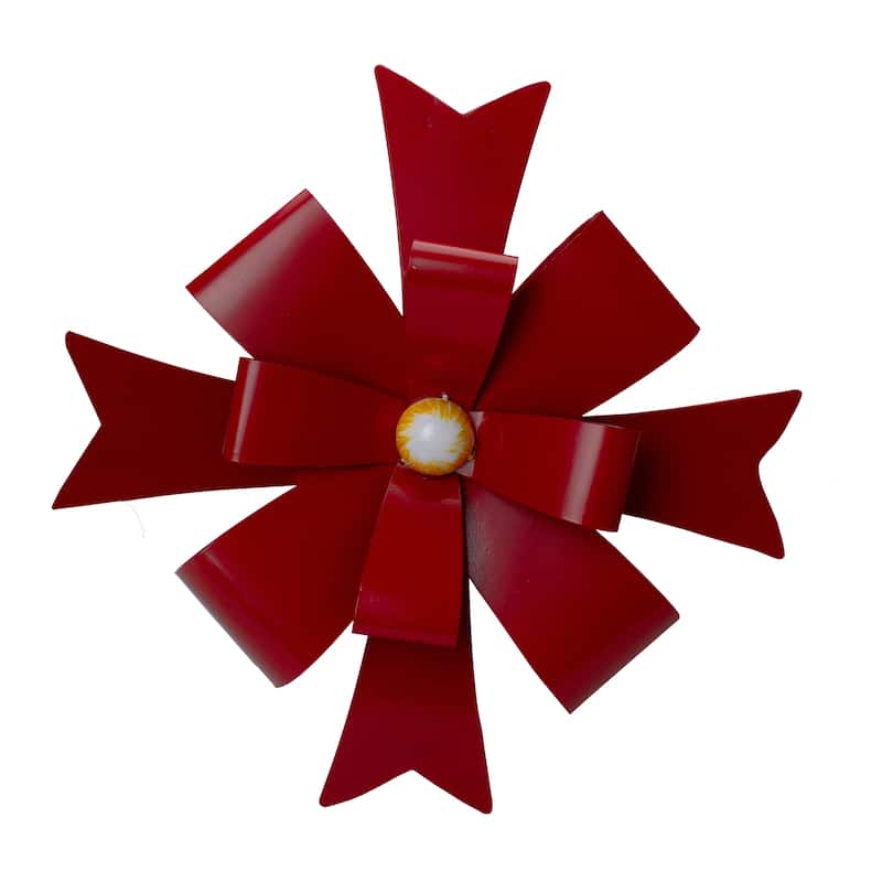 19" Red Metal Christmas Bow Wall Decoration