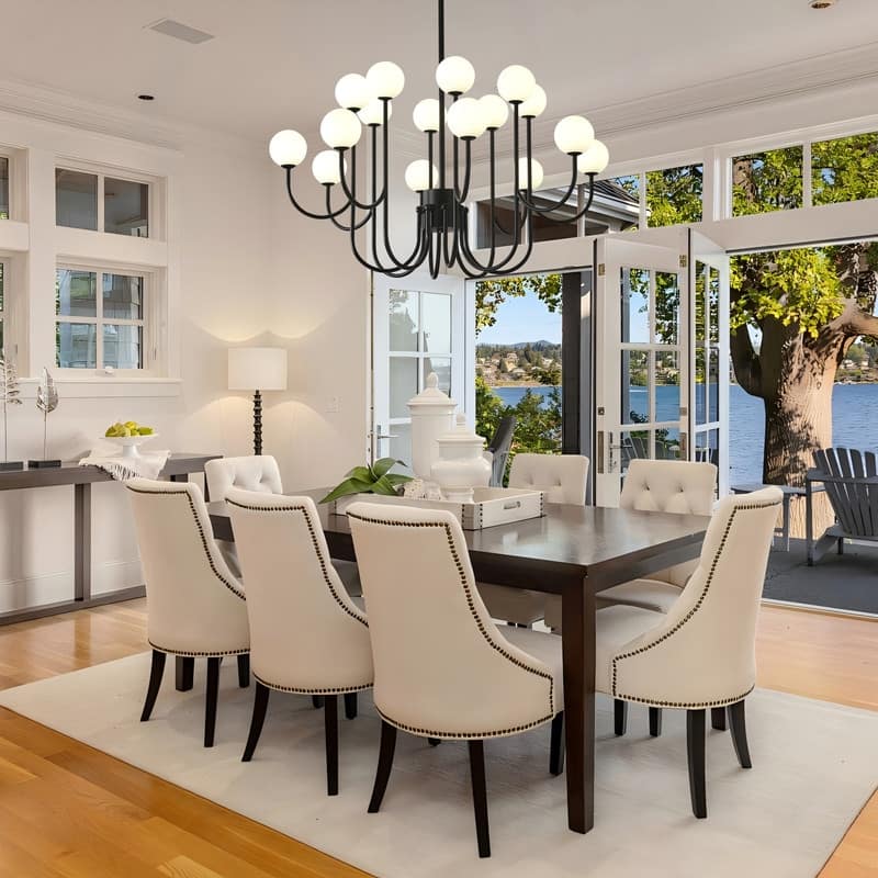 16 Lights Black Sputnik Chandelier 49in Modern Chandelier Mid Century Chandelier with Milk Glass Globe Shades - 36.61