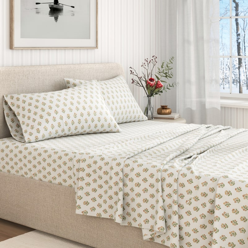 Linery & Co. Ultra-Soft Turkish Cotton Flannel Winter Floral Print Sheet Set