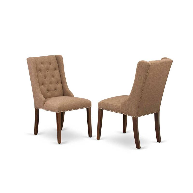 5-Piece Mahogany Finish Solid Wood Top - Button Tufted Dining Room Set - Seats 4