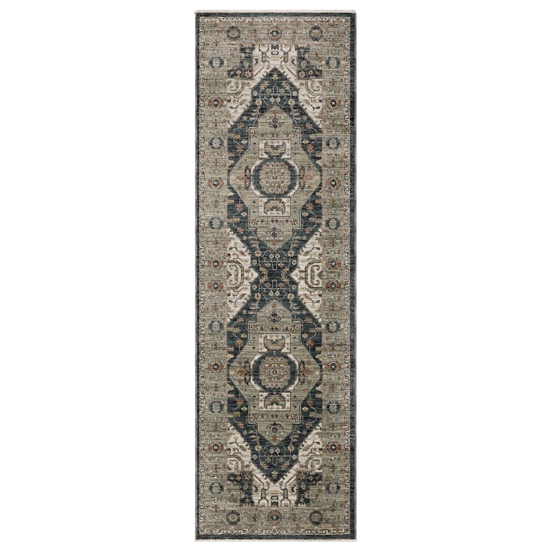 Esme Traditional Center Medallion Area Rug - 2' 3" x 7' 6" - Blue/ Grey - Runner