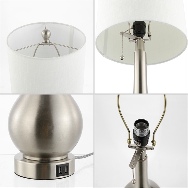 Grant 24 Modern Classic Gourd Iron LED Table Lamp with Pull Chain with Dual USB Charging Port by JONATHAN Y Set of 2 On Sale Bed Bath Beyond 37332206