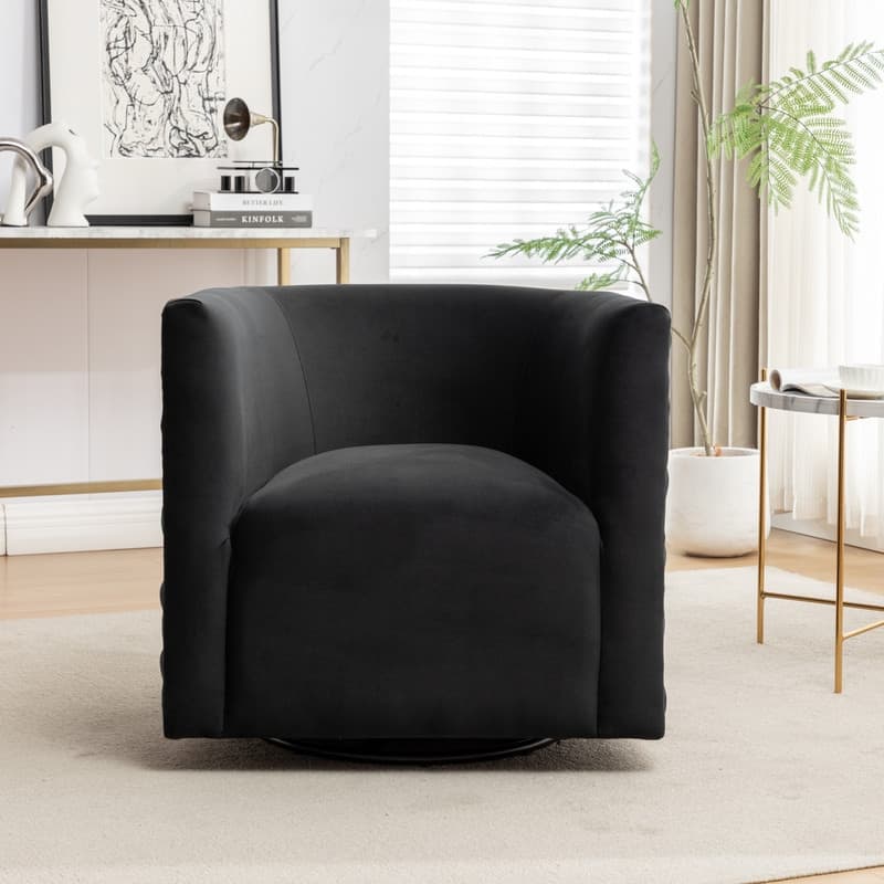 Modern Glam Velvet Upholstered 360 Degree Swivel Barrel Chair