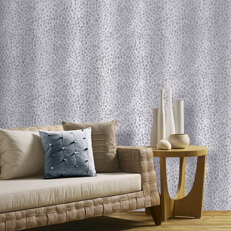 Leopard Skin Print Silver Vinyl Wallpaper - 20.8 in. W x 33ft L - Double Roll