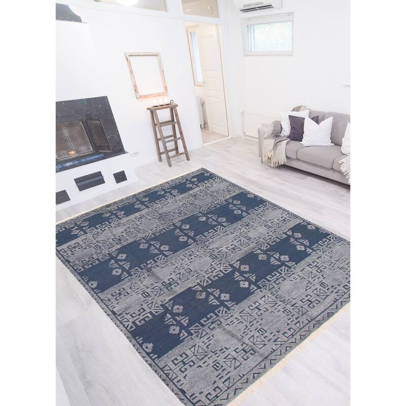 ECARPETGALLERY Hand-knotted Tangier Navy Wool Rug - 8'3 x 10'0